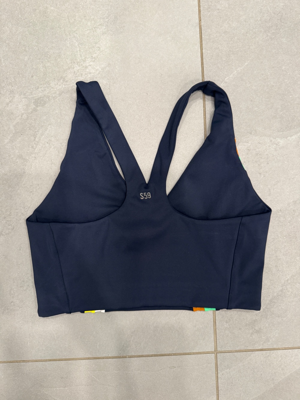 Split 59 Women’s Navy Striped Sports bra - Picture 2 of 3
